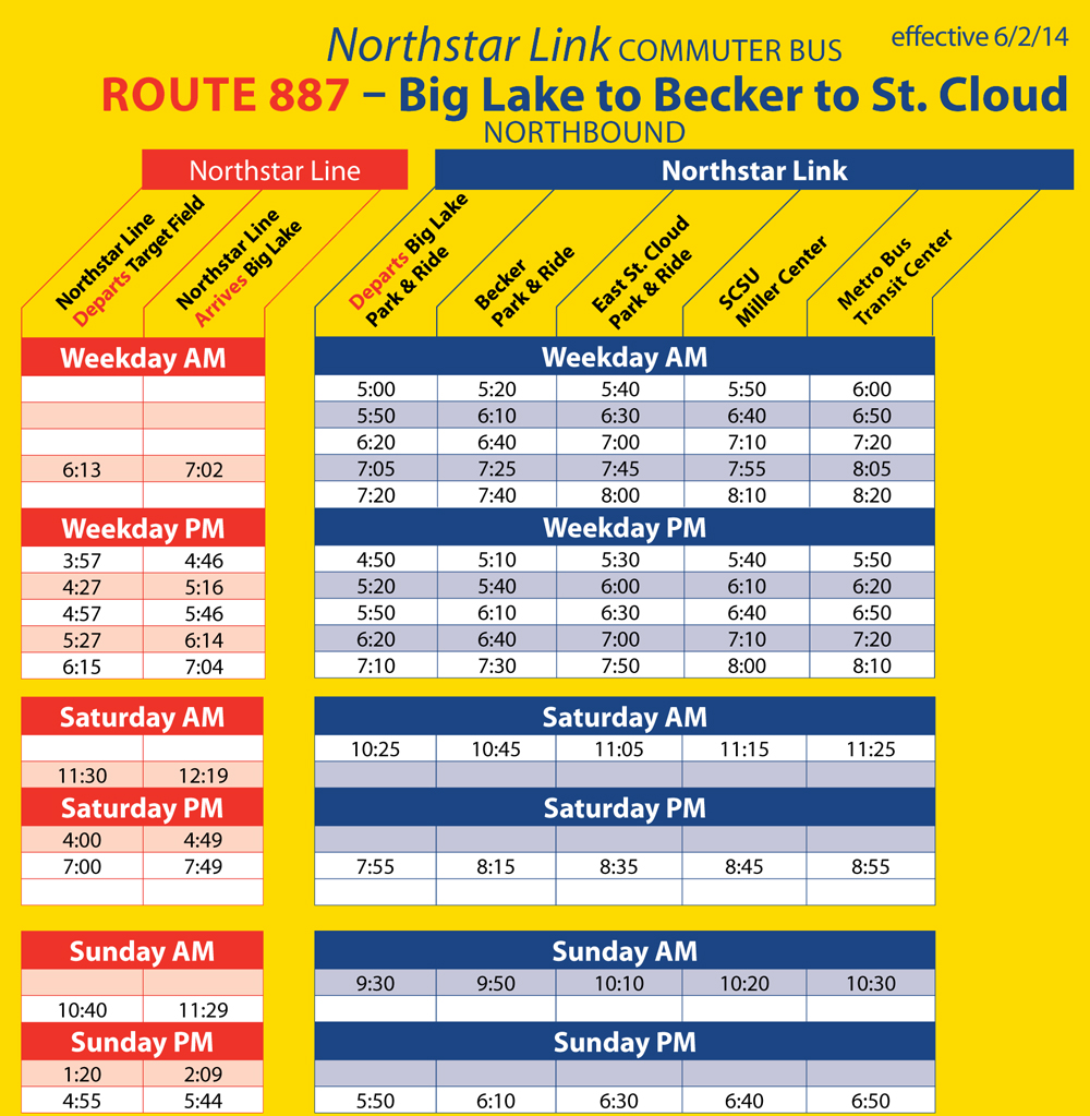 Image of 887 Northbound Schedule, as of 6/2/14