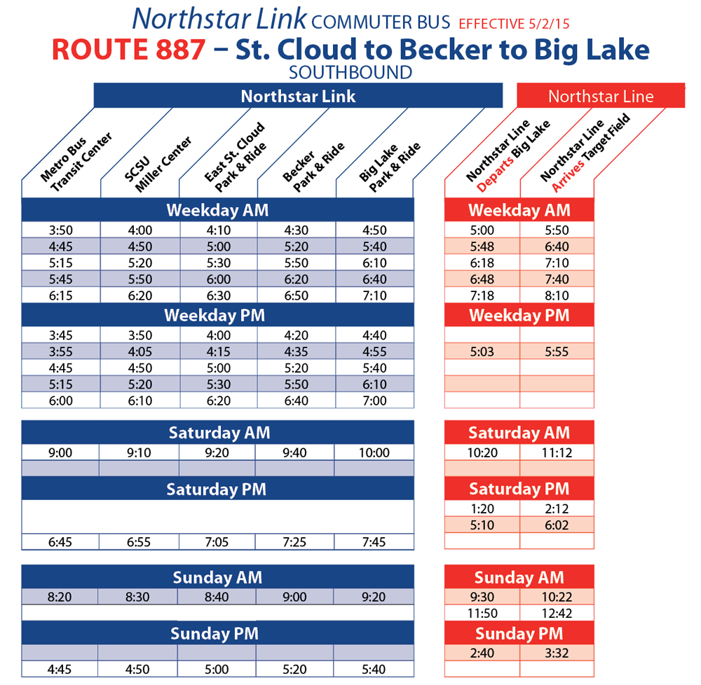 Northstar Link Bus Announces Minor Changes to 887 & 887T Schedules.