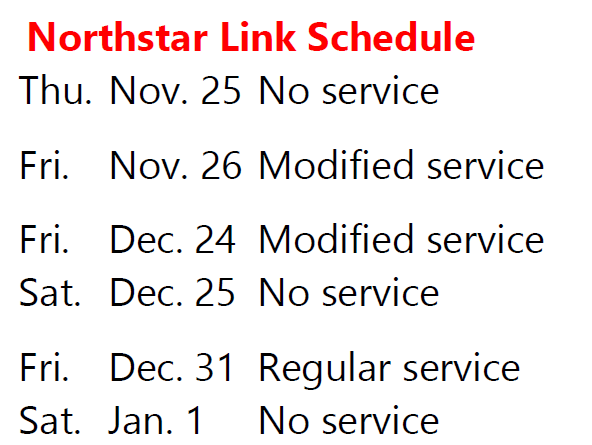 Northstar Link Holiday Service Schedule - Catch the Link